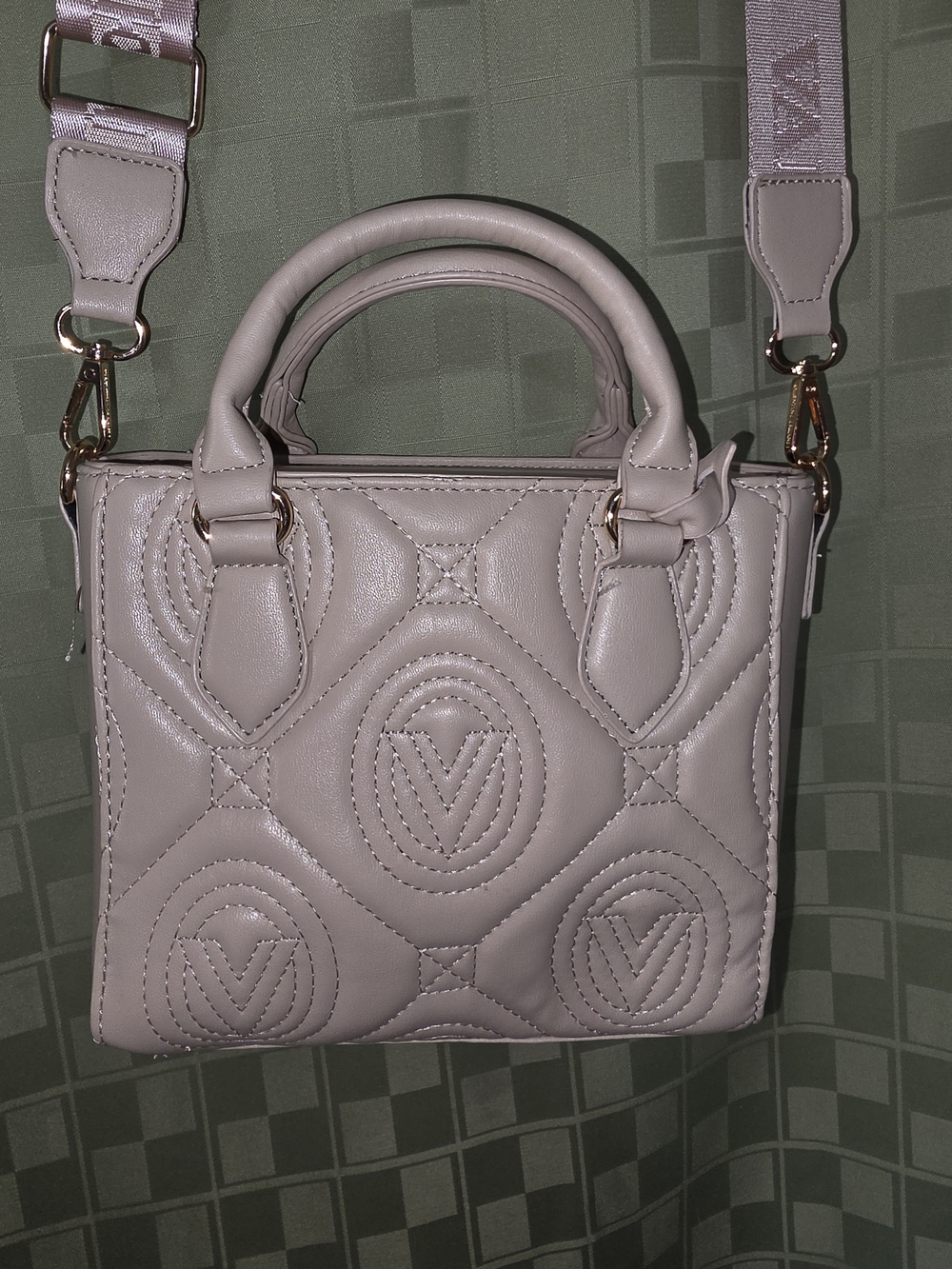 Valentino Orlandi Quilted Top-Handle Satchel in Beige. NWOT